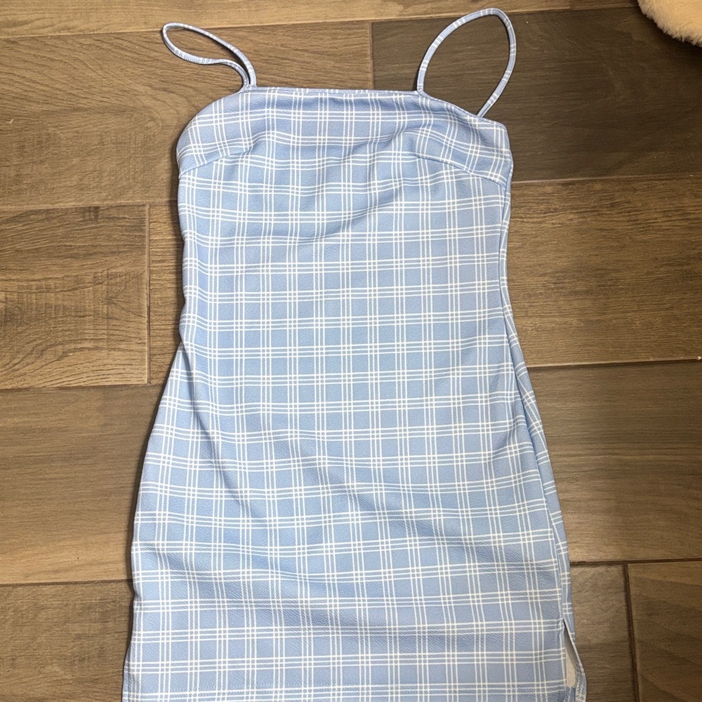 SHEIN Light Blue Checkered Mini Dress